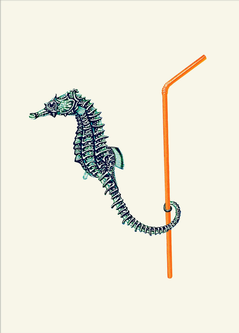 Seahorse and Straw. Mini Print